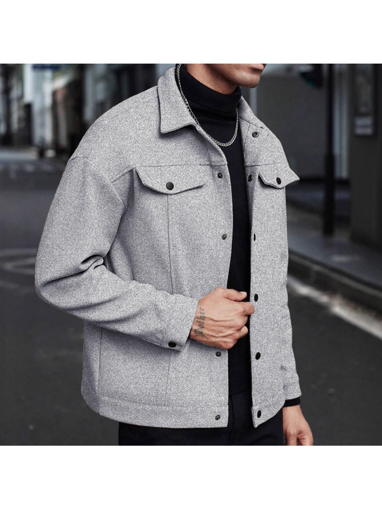 Men's Lapel Collar Jacket - Fall Winter Casual Sports Business Blazer Lightweight Windbreaker Outdoor Coat Slim Fit Zip Up Outerwear for Men MIRAFASH