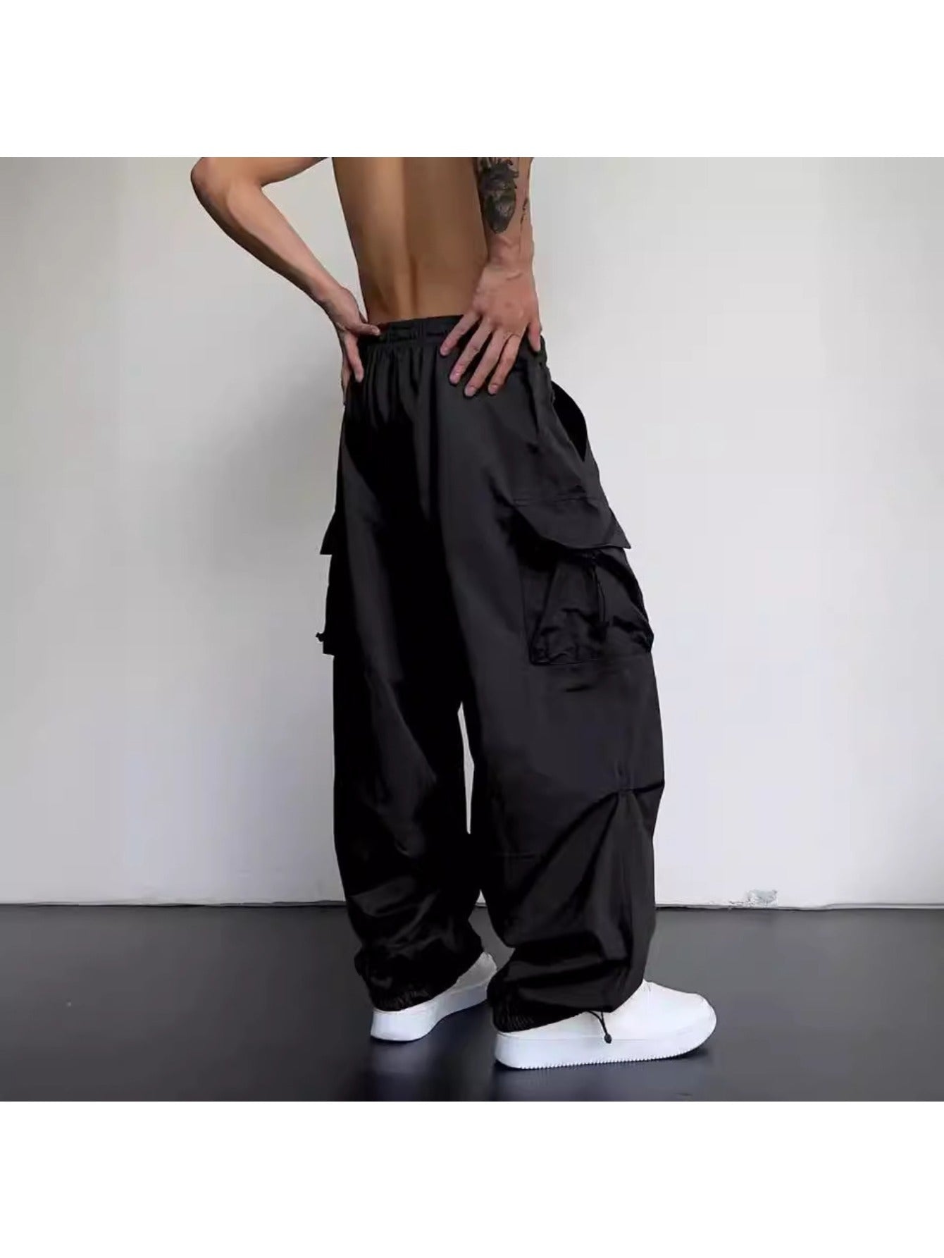 Men's Quick-Dry Cargo Pants - Summer Parachute Trousers, High-Waist Wide-Leg Casual Athletic Long Pants MIRAFASH