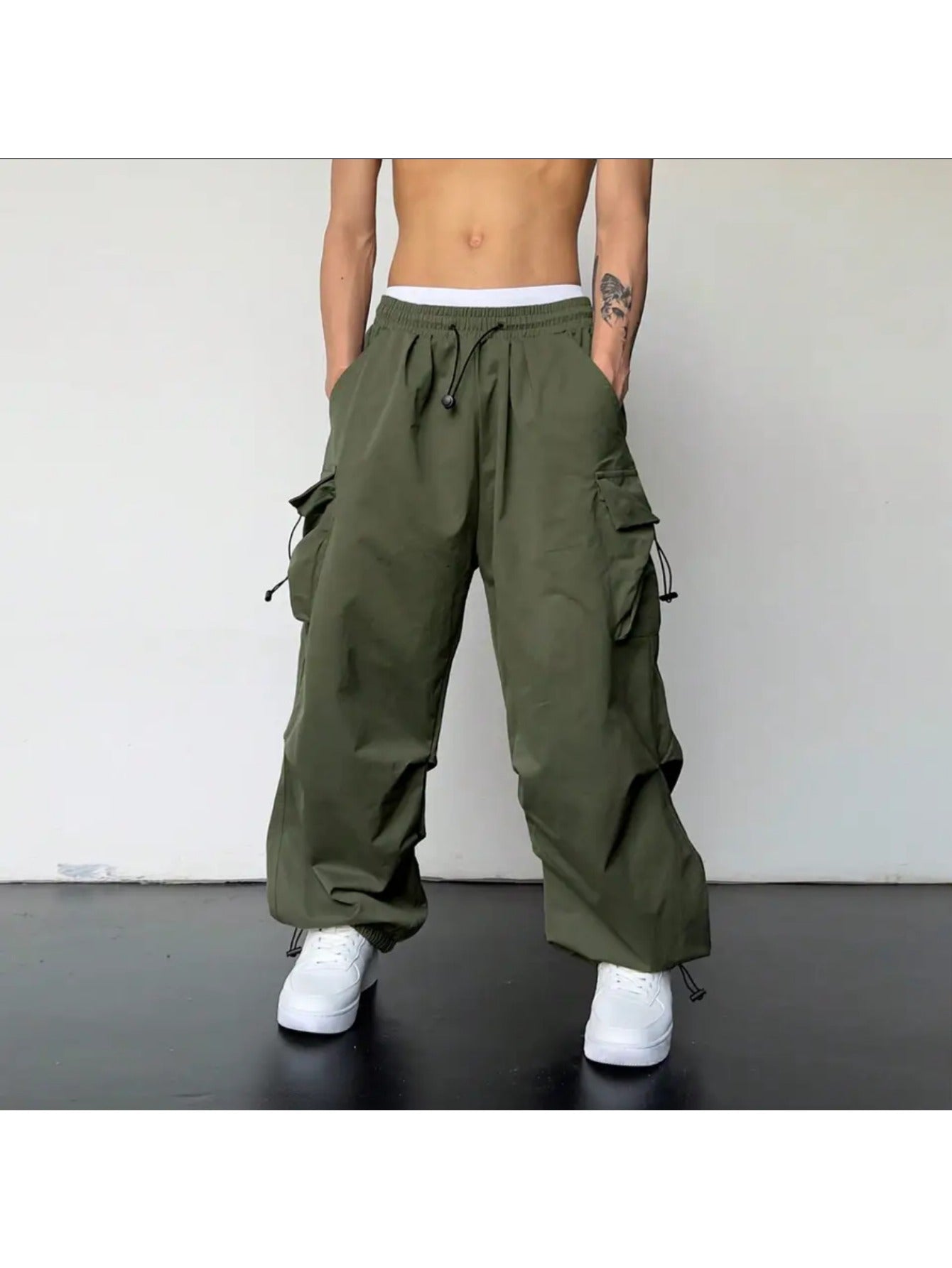 Men's Quick-Dry Cargo Pants - Summer Parachute Trousers, High-Waist Wide-Leg Casual Athletic Long Pants MIRAFASH