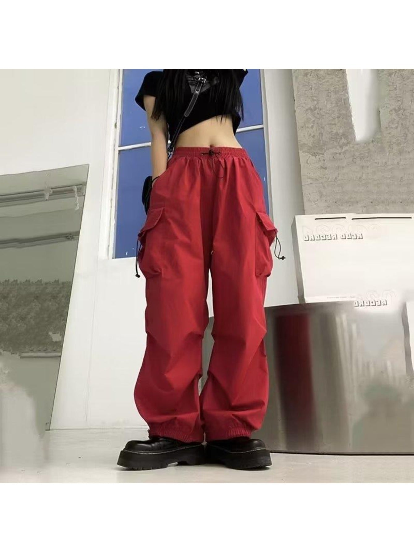Men's Quick-Dry Cargo Pants - Summer Parachute Trousers, High-Waist Wide-Leg Casual Athletic Long Pants MIRAFASH