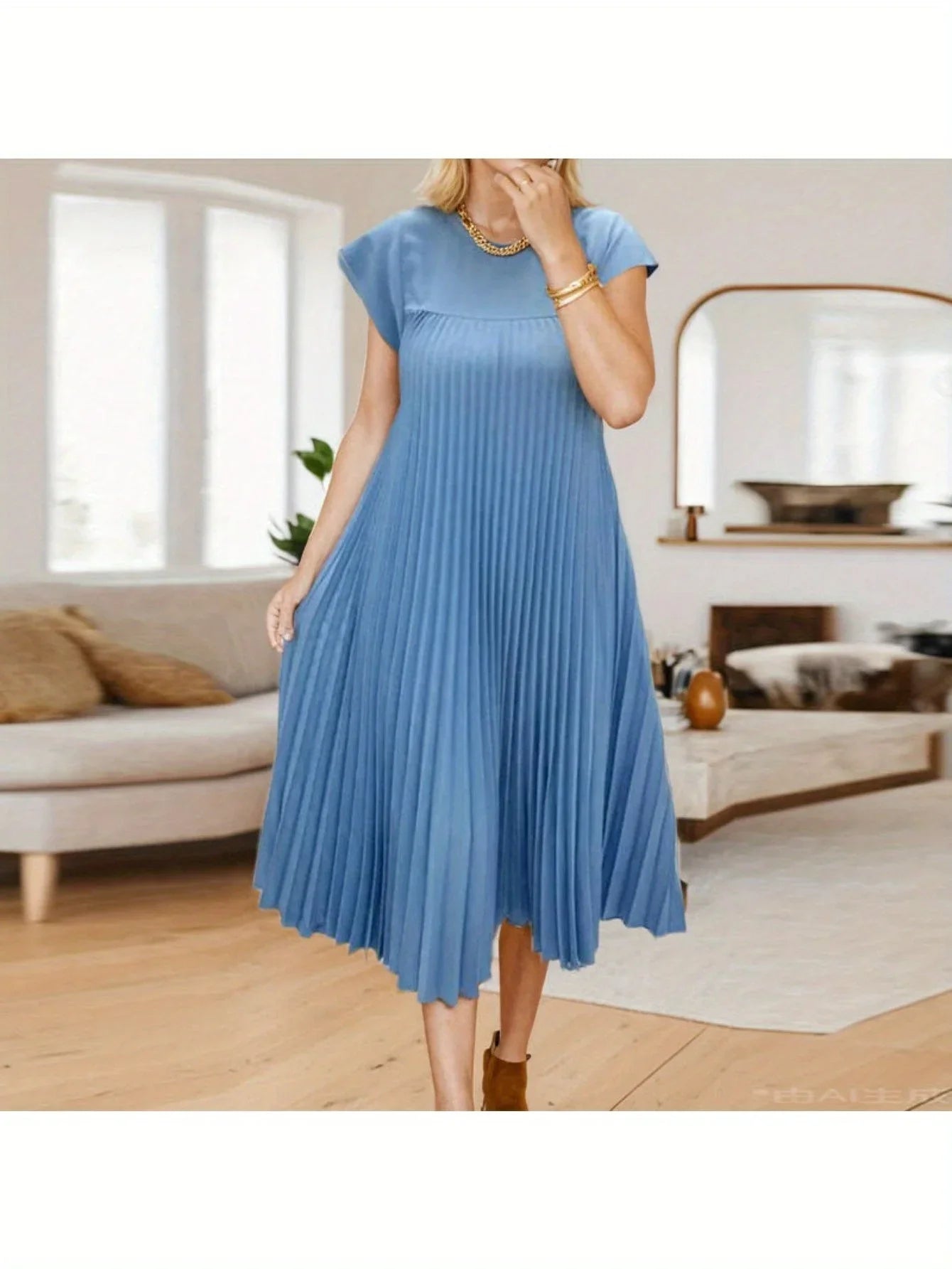 Women's Dress – Elegant Fashion European American Style, Round Neck Sleeveless Pleated Maxi Dress, Long Dress for Women, Casual Party Evening Dresses, Ladies Summer Spring Outfits MIRAFASH