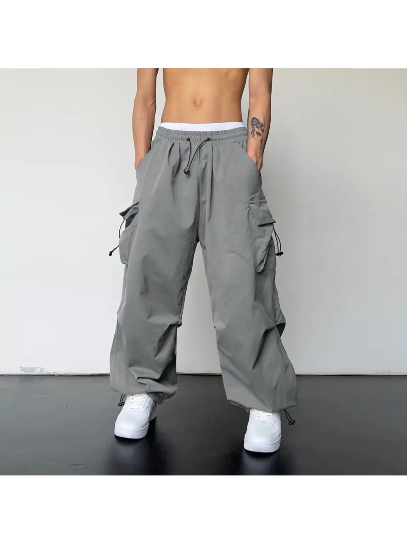 Men's Quick-Dry Cargo Pants - Summer Parachute Trousers, High-Waist Wide-Leg Casual Athletic Long Pants MIRAFASH