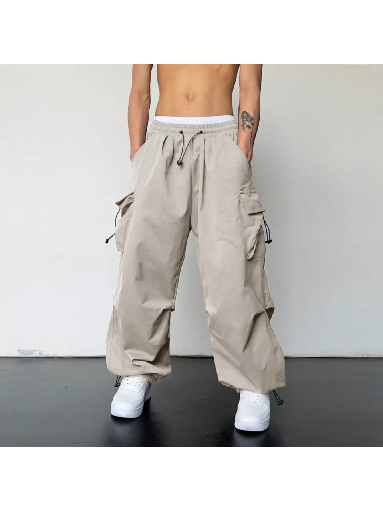 Men's Quick-Dry Cargo Pants - Summer Parachute Trousers, High-Waist Wide-Leg Casual Athletic Long Pants MIRAFASH
