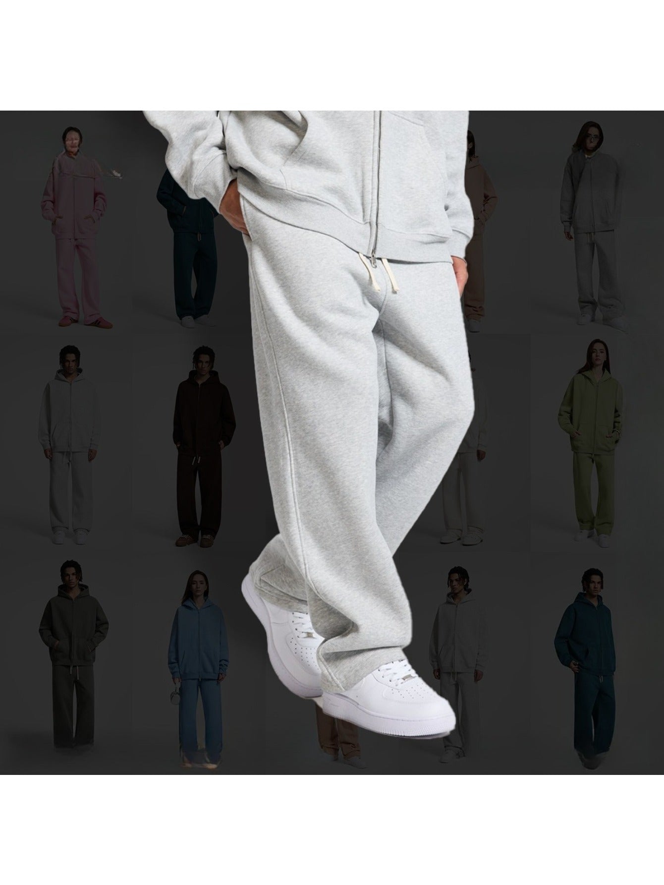 Unisex Hip Hop Streetwear Sweatpants – Autumn Winter 350G Fleece-Lined Straight-Leg Joggers, Loose Fit Casual Solid Color Pants MIRAFASH