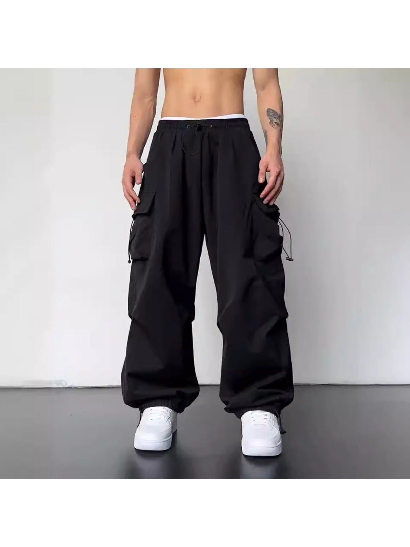 Men's Quick-Dry Cargo Pants - Summer Parachute Trousers, High-Waist Wide-Leg Casual Athletic Long Pants MIRAFASH
