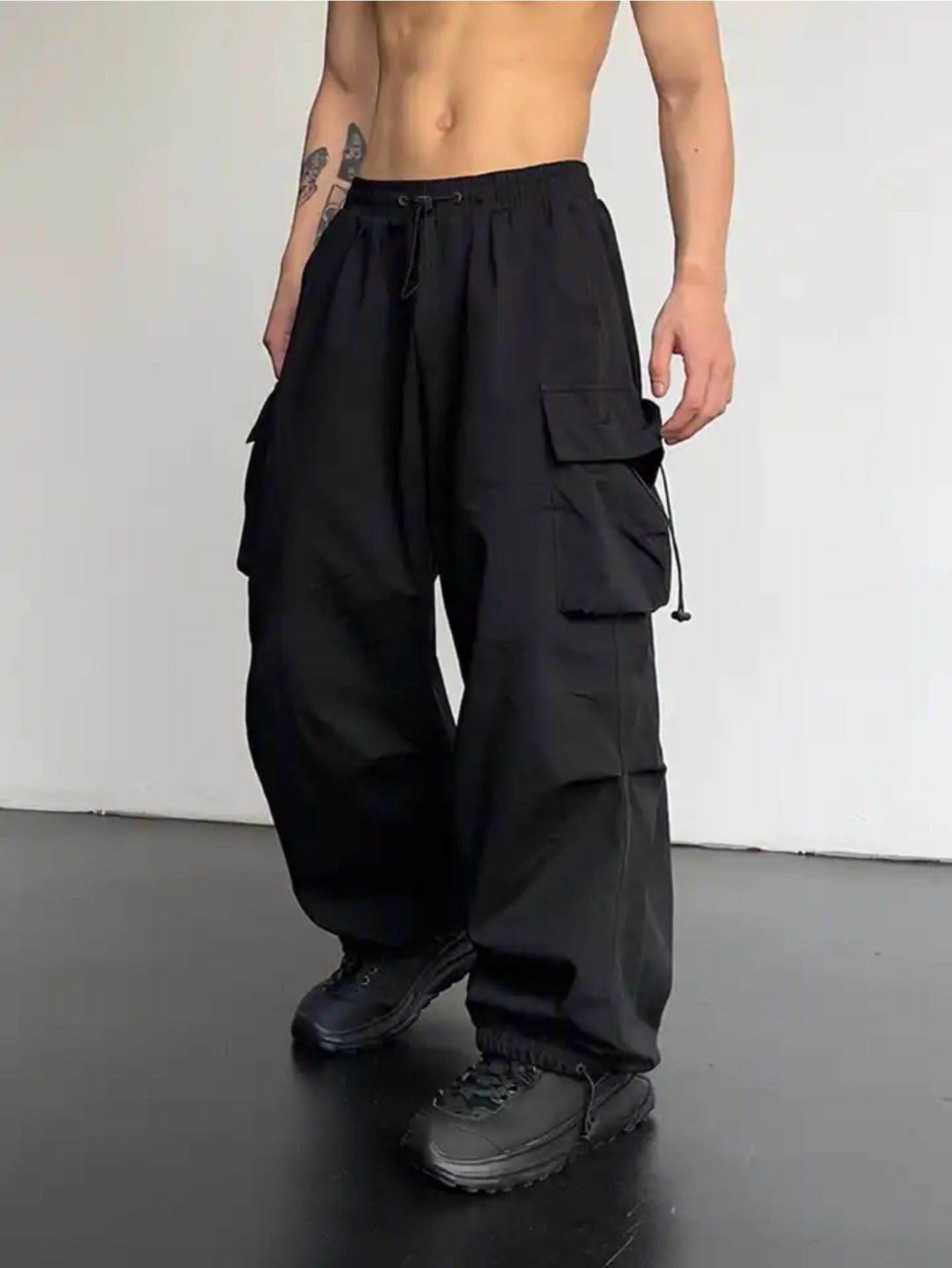 Men's Quick-Dry Cargo Pants - Summer Parachute Trousers, High-Waist Wide-Leg Casual Athletic Long Pants MIRAFASH