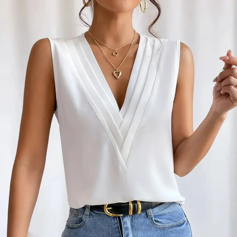 Solid Casual Loose Sleeveless Blouses For Women Fashion Summer Women's Oversized Shirts And Blouses Elegant Youth Female Tops MIRAFASH