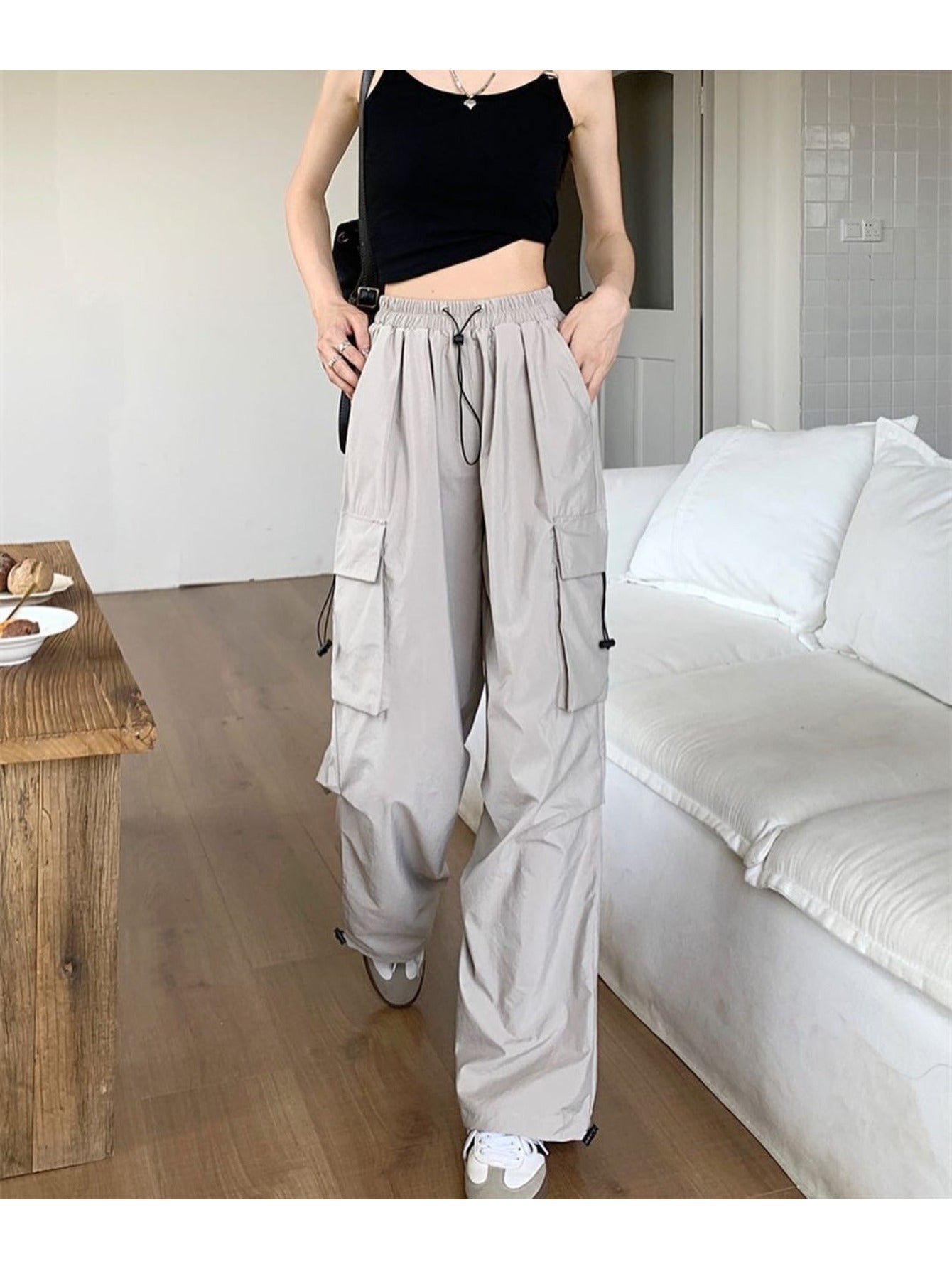 Men's Quick-Dry Cargo Pants - Summer Parachute Trousers, High-Waist Wide-Leg Casual Athletic Long Pants MIRAFASH