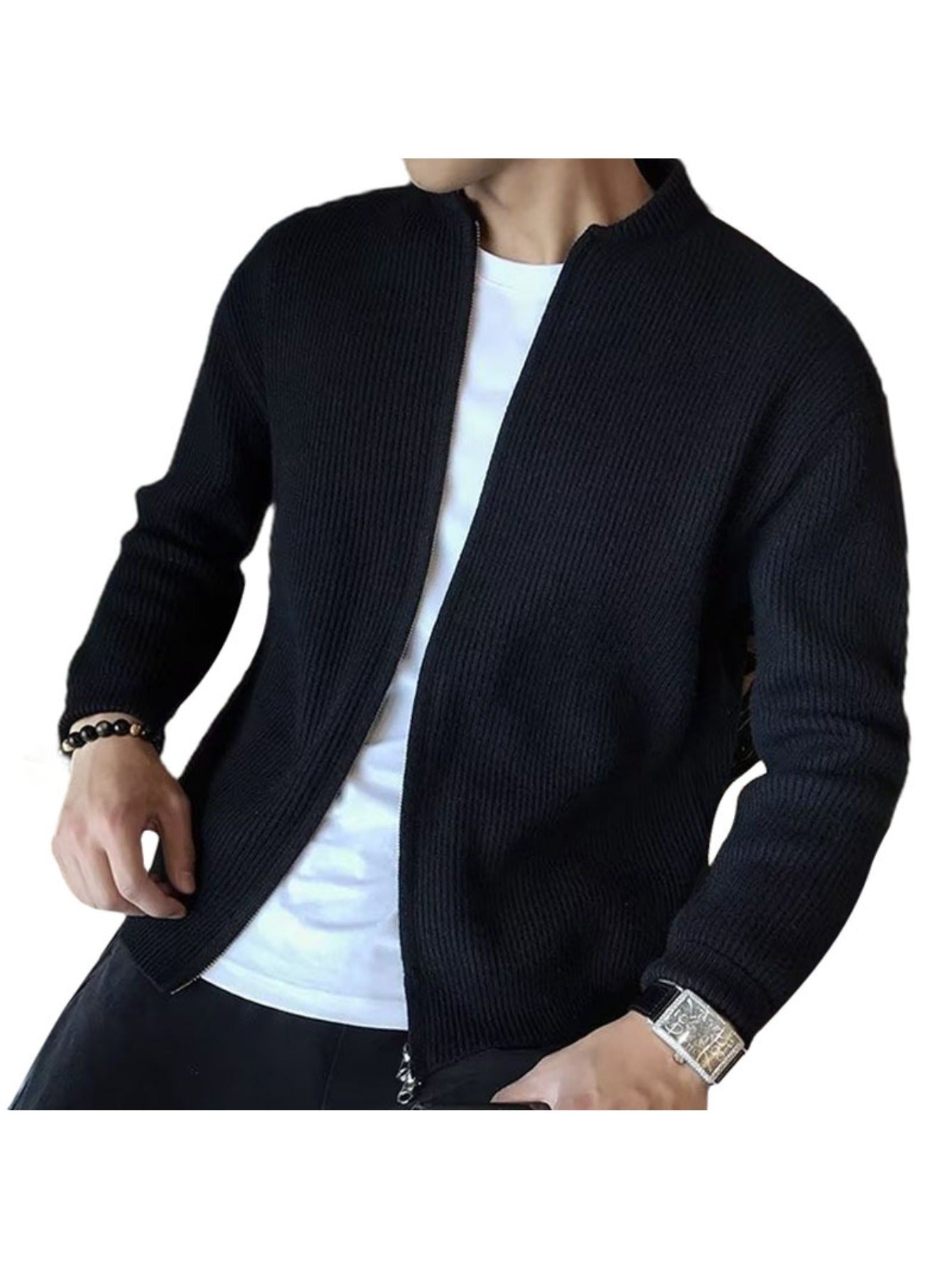 Men's Plus Size Cardigan Sweater – Warm Slim Fit Knitwear Jacket, Business Casual Outerwear MIRAFASH