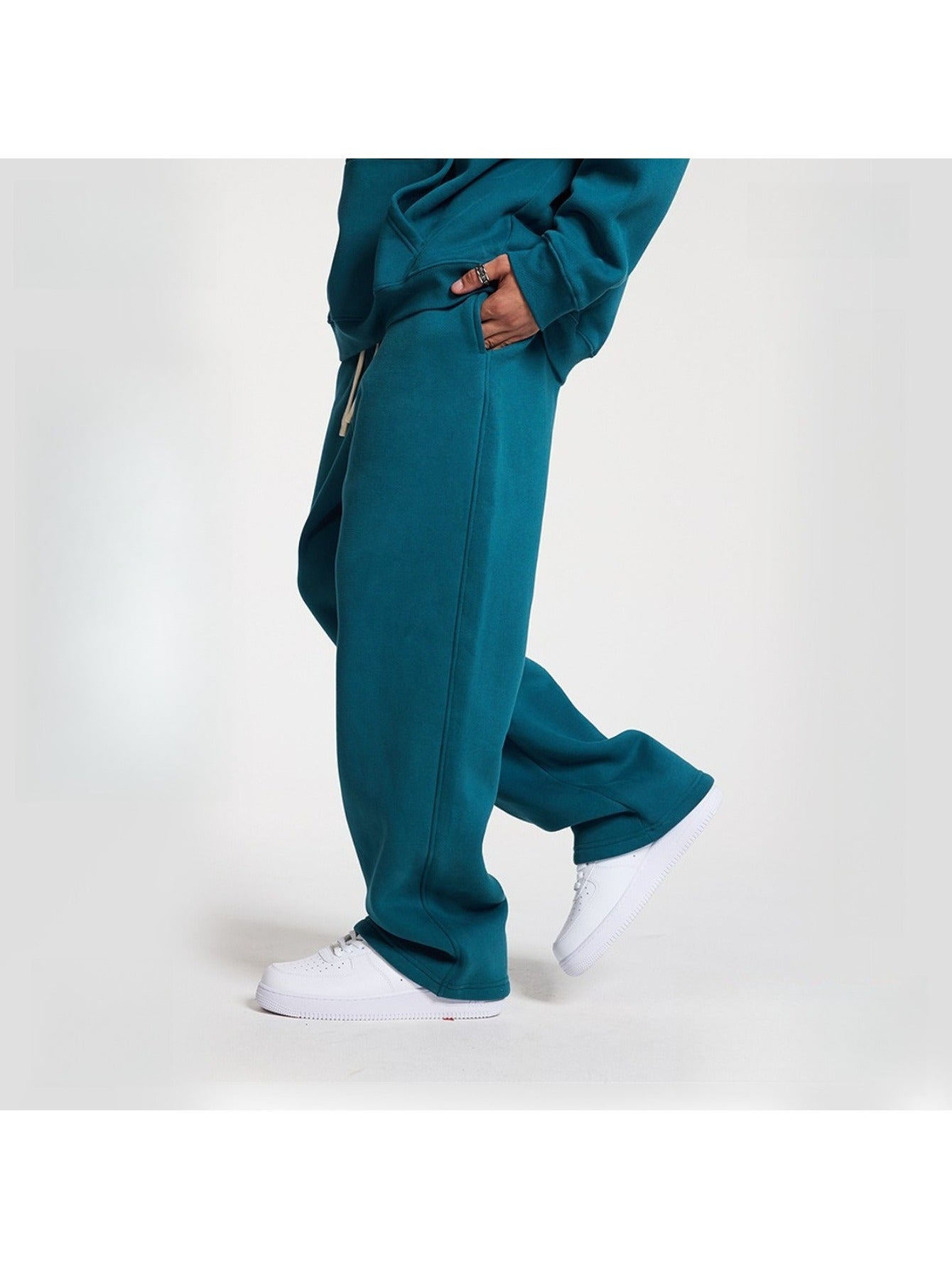 Unisex Hip Hop Streetwear Sweatpants – Autumn Winter 350G Fleece-Lined Straight-Leg Joggers, Loose Fit Casual Solid Color Pants MIRAFASH