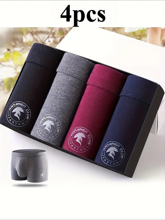 4pcs Asian Sizing - Runs Small Men'S Cotton Boxer Briefs - Comfortable Mid-Rise Underwear, Solid Color, L To 6XL, Plus Size MIRAFASH