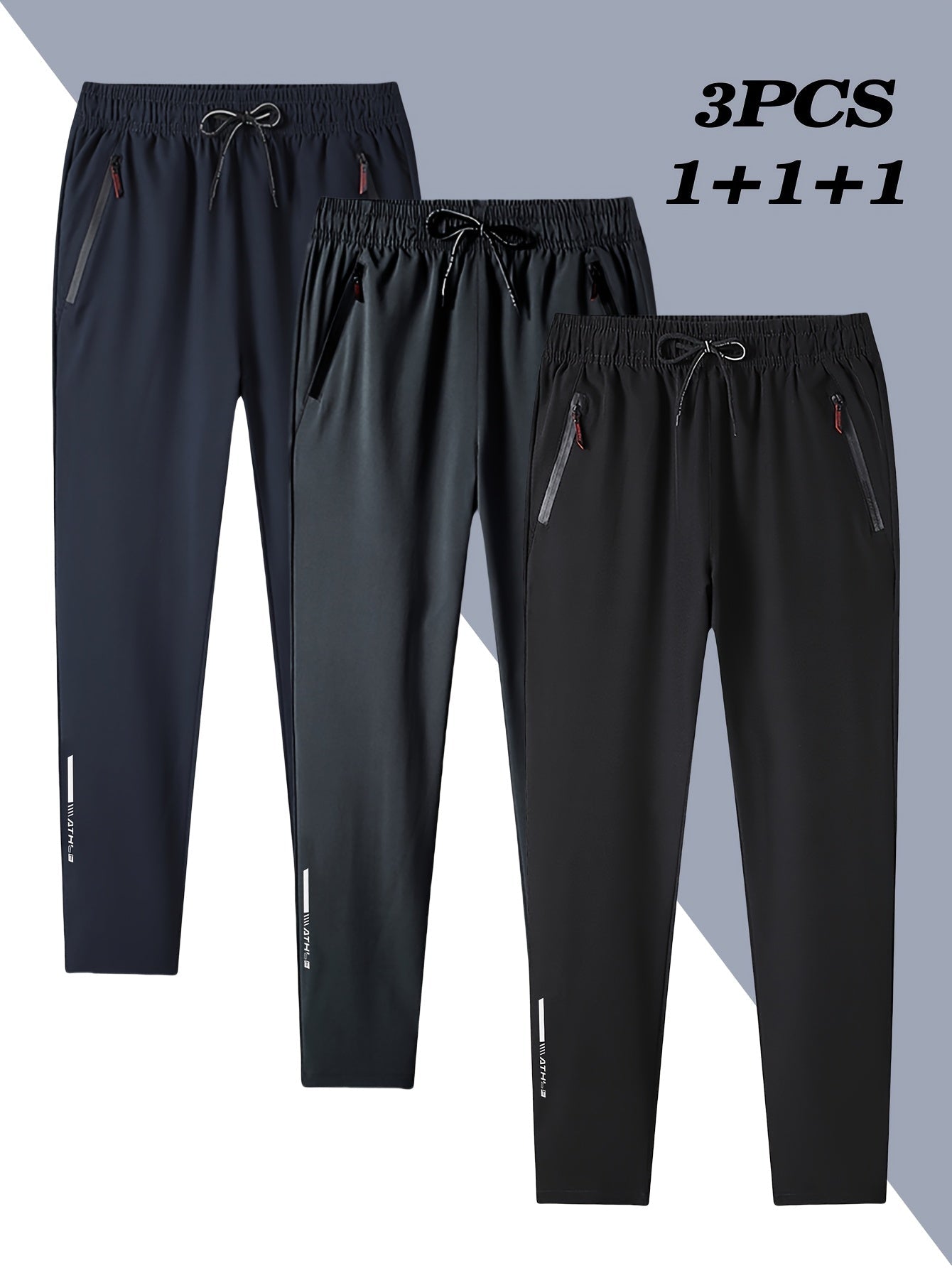 [Trendy Plus Size Pants] 3-Pack Plus Size Men's Casual Pants | Slight Stretch, Regular Fit with Zipper, Woven Print Athletic Trendy Trousers for Adults, Spring/Summer MIRAFASH