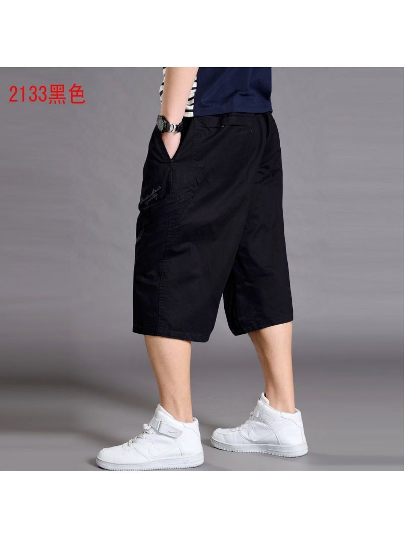 [Plus Size Cargo Shorts] Plus Size Men's Summer 3/4 Cargo Shorts | Loose Fit, Lightweight Workout Capris, Breathable Wide-Leg Casual Pants MIRAFASH
