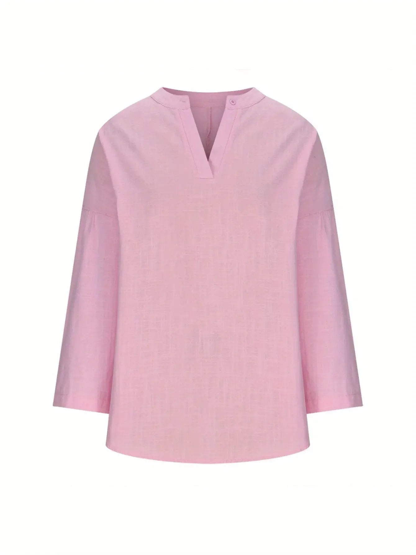 Women's Linen Loose Casual Stand Collar Shirt - Long Sleeve Tops, Women's Striped Print Notched Neck Blouse, Button Front Roll Up Sleeve Shirt, Casual Women's Shirts, Business Casual Ladies Blouses, Lightweight Breathable Autumn Spring Top MIRAFASH