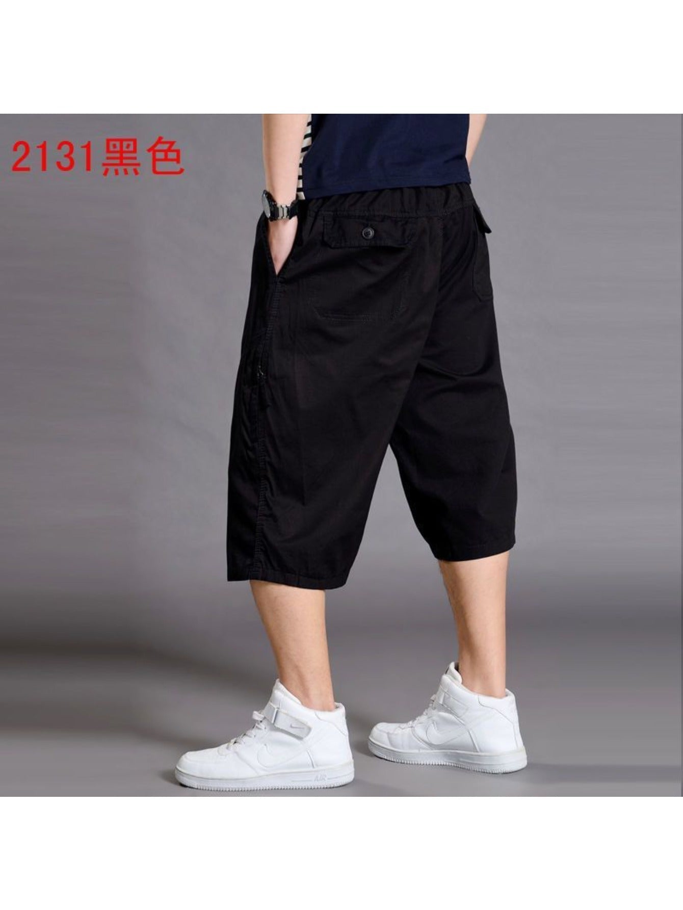 [Plus Size Cargo Shorts] Plus Size Men's Summer 3/4 Cargo Shorts | Loose Fit, Lightweight Workout Capris, Breathable Wide-Leg Casual Pants MIRAFASH
