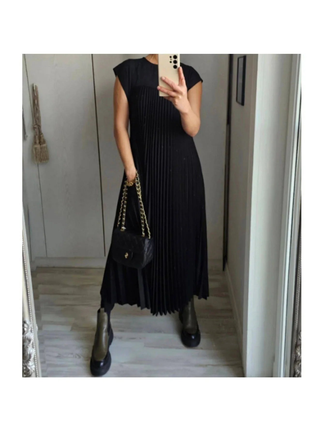 Women's Dress – Elegant Fashion European American Style, Round Neck Sleeveless Pleated Maxi Dress, Long Dress for Women, Casual Party Evening Dresses, Ladies Summer Spring Outfits MIRAFASH