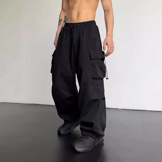Men's Quick-Dry Cargo Pants - Summer Parachute Trousers, High-Waist Wide-Leg Casual Athletic Long Pants MIRAFASH
