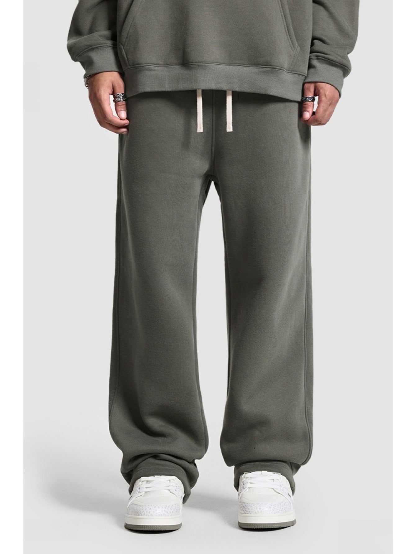 Unisex Hip Hop Streetwear Sweatpants – Autumn Winter 350G Fleece-Lined Straight-Leg Joggers, Loose Fit Casual Solid Color Pants MIRAFASH