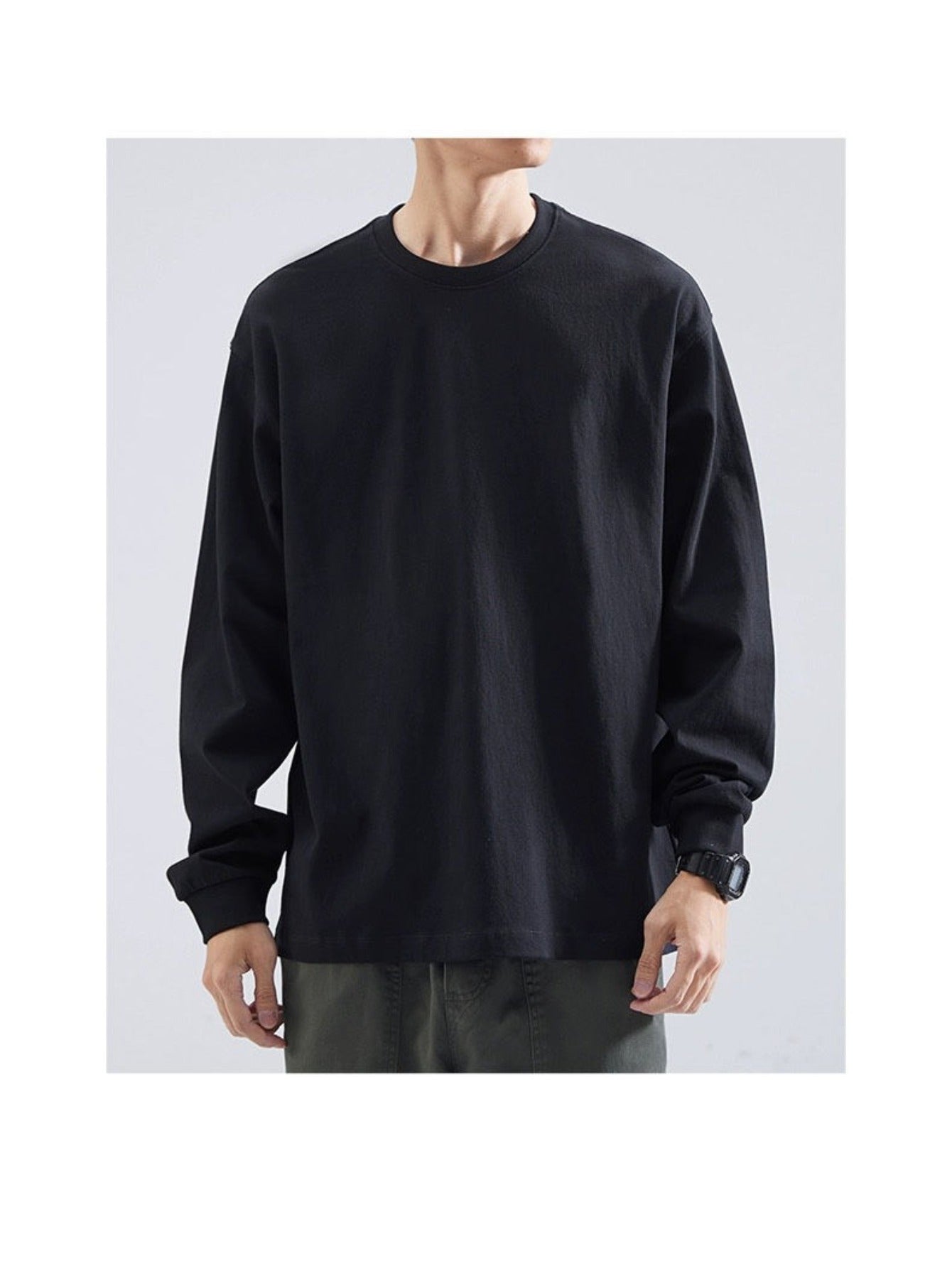 Men's 300G Heavyweight Long-Sleeve T-Shirt - 100% Cotton, Solid Color Loose Fit Autumn & Winter Crew Neck Base Layer Top MIRAFASH