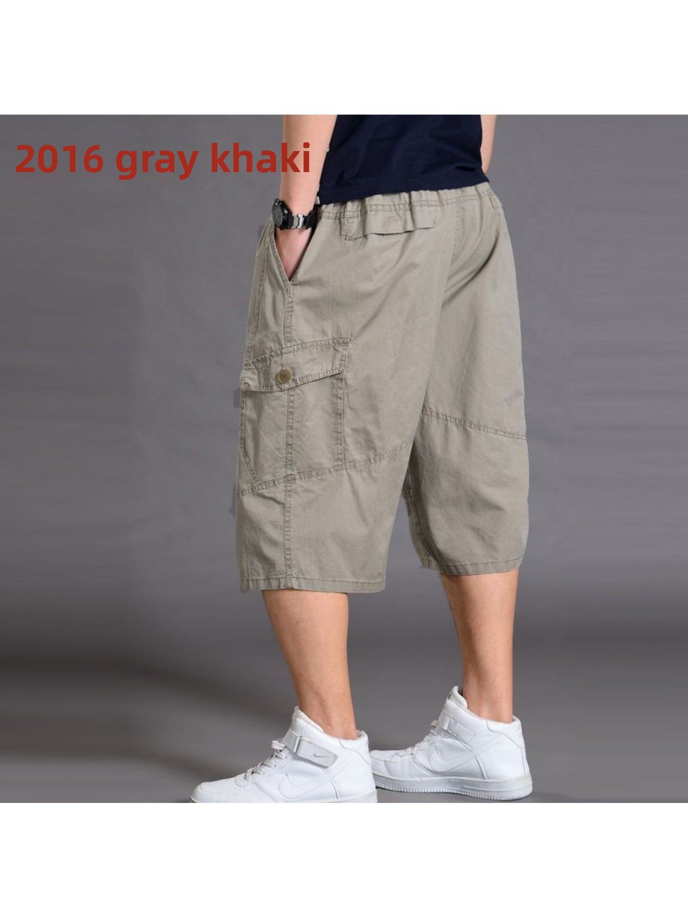 [Plus Size Cargo Shorts] Plus Size Men's Summer 3/4 Cargo Shorts | Loose Fit, Lightweight Workout Capris, Breathable Wide-Leg Casual Pants MIRAFASH