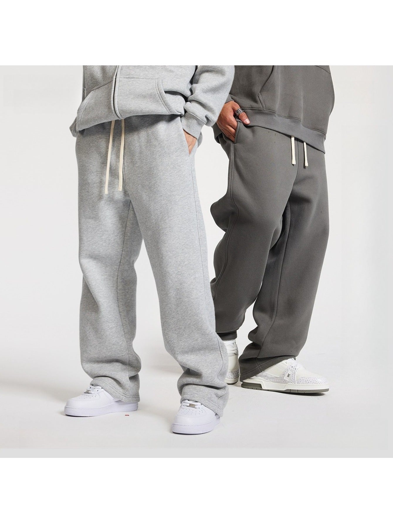 Unisex Hip Hop Streetwear Sweatpants – Autumn Winter 350G Fleece-Lined Straight-Leg Joggers, Loose Fit Casual Solid Color Pants MIRAFASH