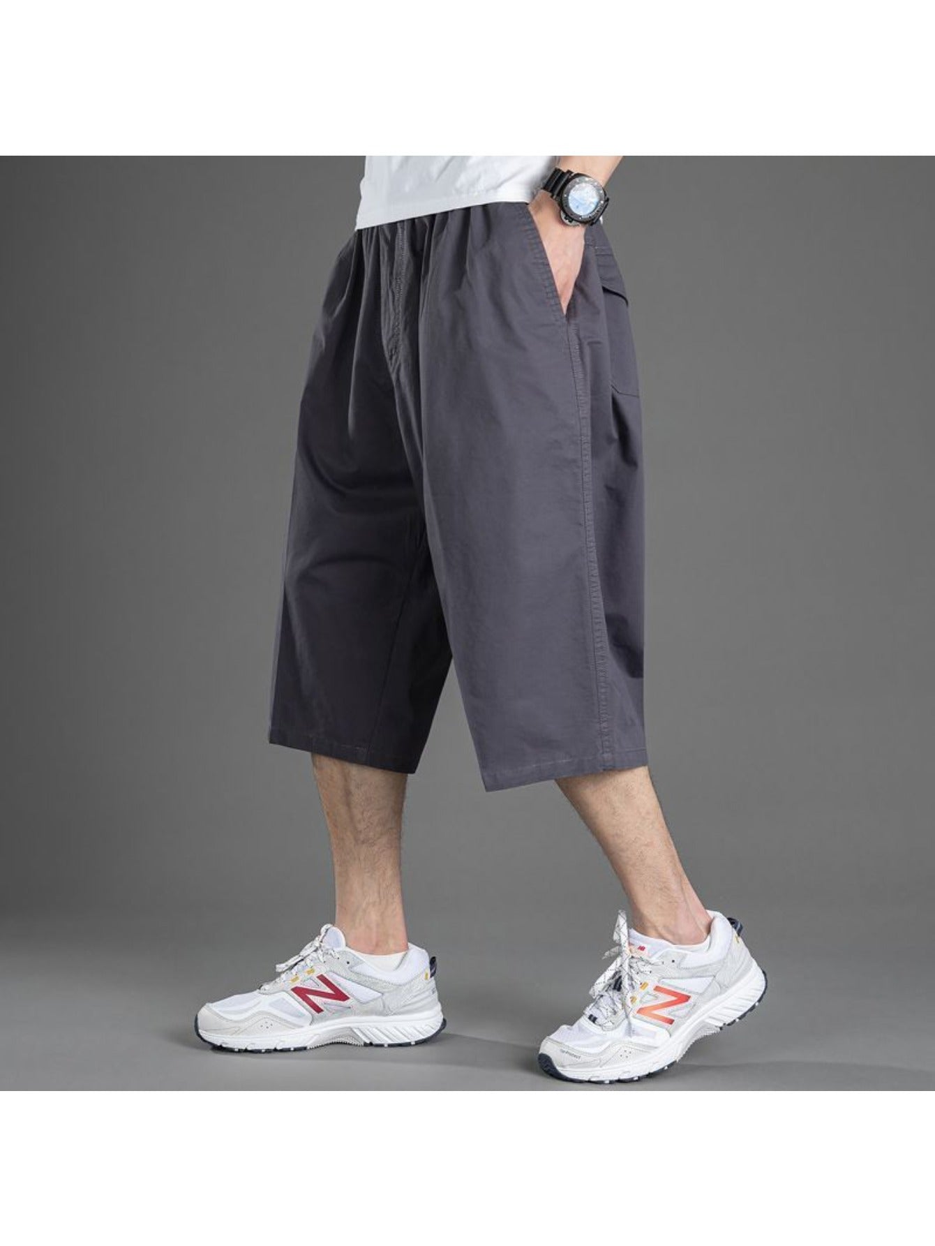 [Plus Size Cargo Shorts] Plus Size Men's Summer 3/4 Cargo Shorts | Loose Fit, Lightweight Workout Capris, Breathable Wide-Leg Casual Pants MIRAFASH