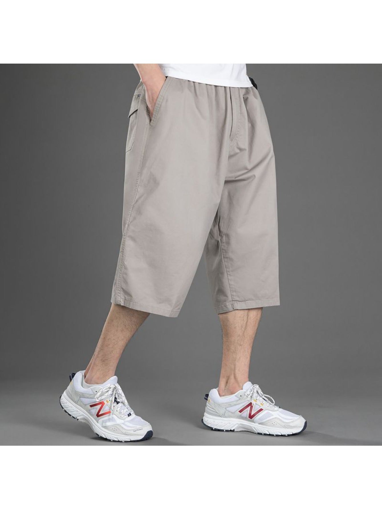 [Plus Size Cargo Shorts] Plus Size Men's Summer 3/4 Cargo Shorts | Loose Fit, Lightweight Workout Capris, Breathable Wide-Leg Casual Pants MIRAFASH