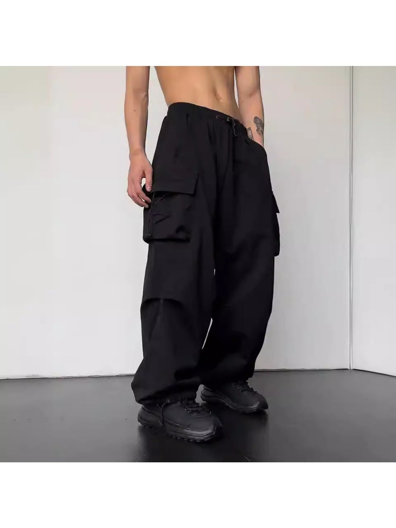 Men's Quick-Dry Cargo Pants - Summer Parachute Trousers, High-Waist Wide-Leg Casual Athletic Long Pants MIRAFASH