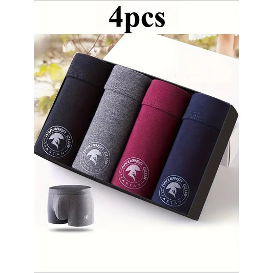 4pcs Asian Sizing - Runs Small Men'S Cotton Boxer Briefs - Comfortable Mid-Rise Underwear, Solid Color, L To 6XL, Plus Size MIRAFASH