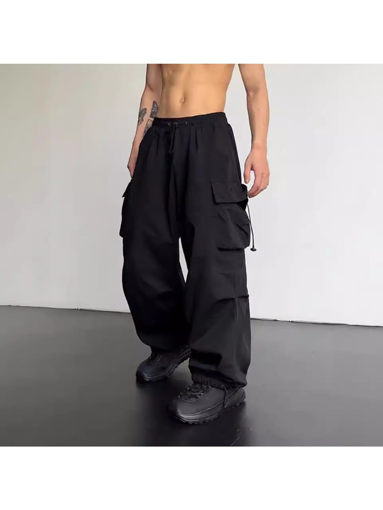 Men's Quick-Dry Cargo Pants - Summer Parachute Trousers, High-Waist Wide-Leg Casual Athletic Long Pants MIRAFASH