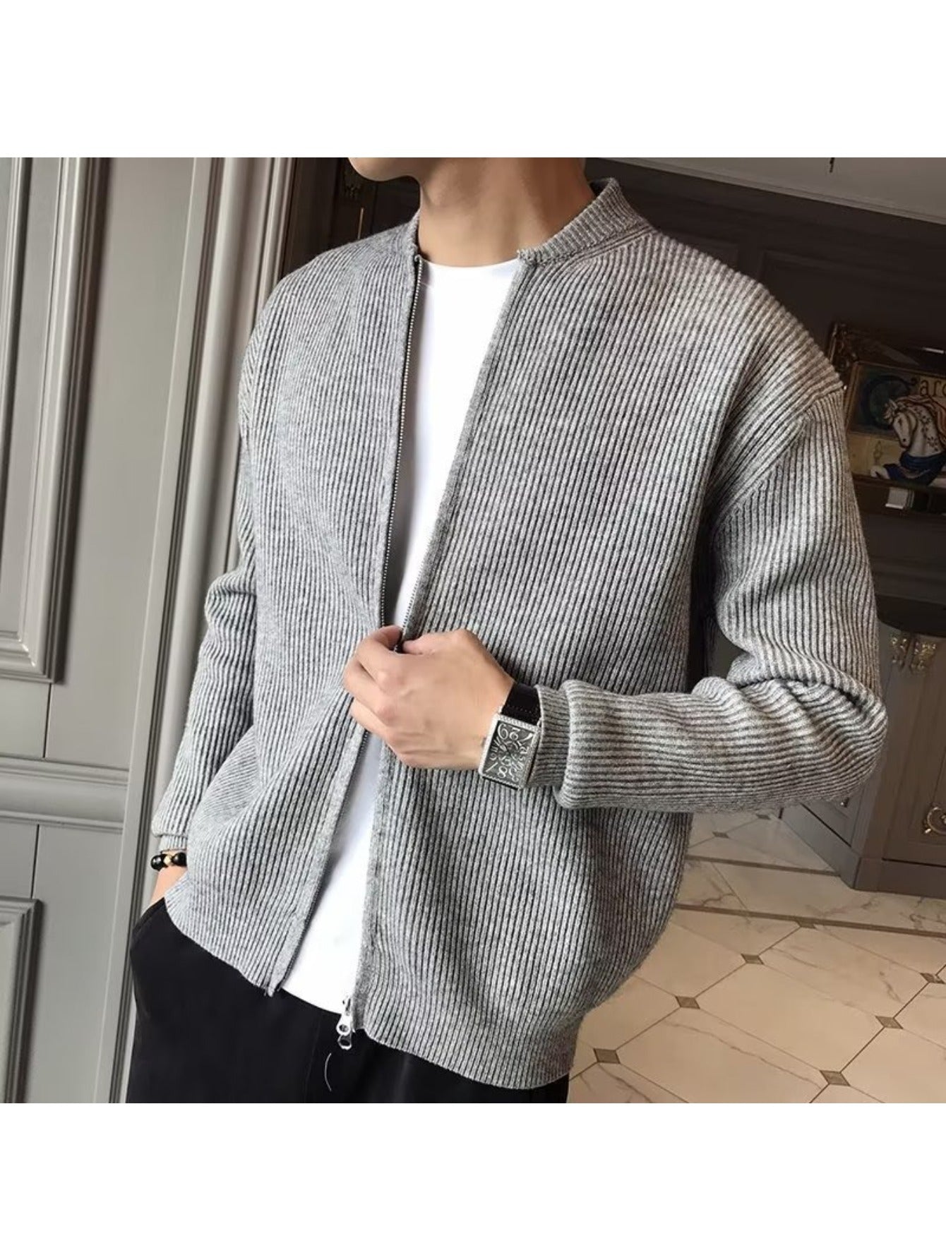 Men's Plus Size Cardigan Sweater – Warm Slim Fit Knitwear Jacket, Business Casual Outerwear MIRAFASH