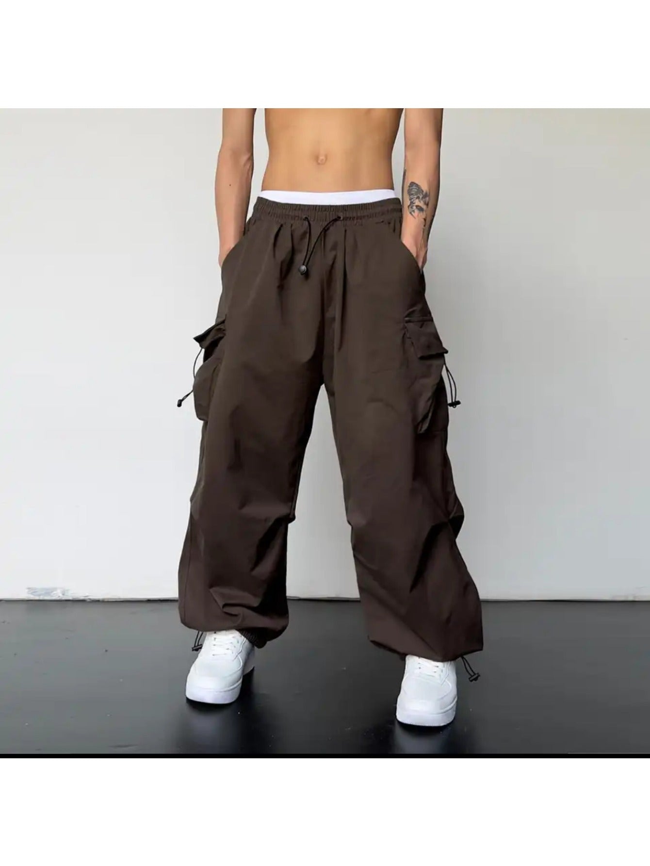Men's Quick-Dry Cargo Pants - Summer Parachute Trousers, High-Waist Wide-Leg Casual Athletic Long Pants MIRAFASH