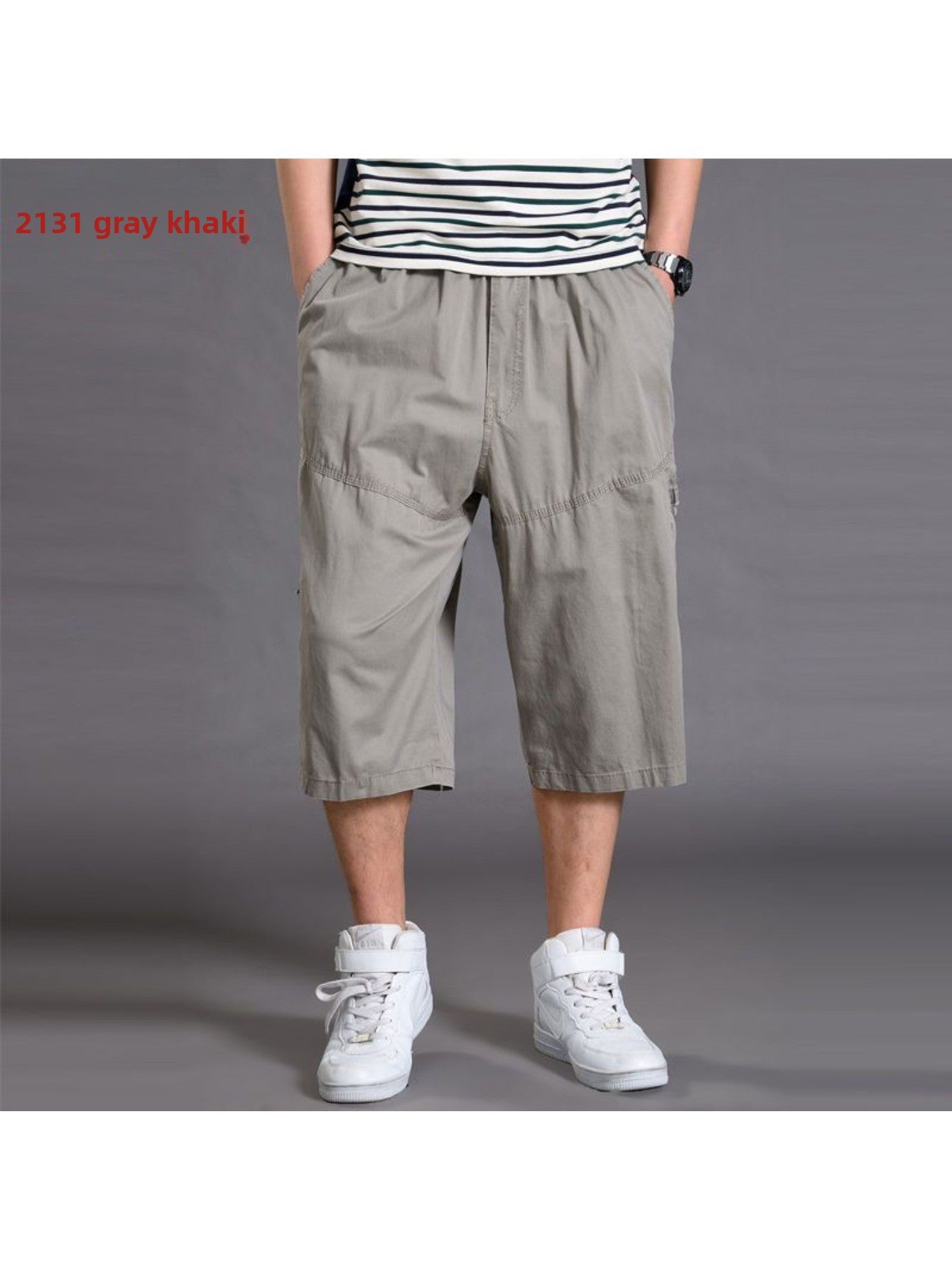 [Plus Size Cargo Shorts] Plus Size Men's Summer 3/4 Cargo Shorts | Loose Fit, Lightweight Workout Capris, Breathable Wide-Leg Casual Pants MIRAFASH