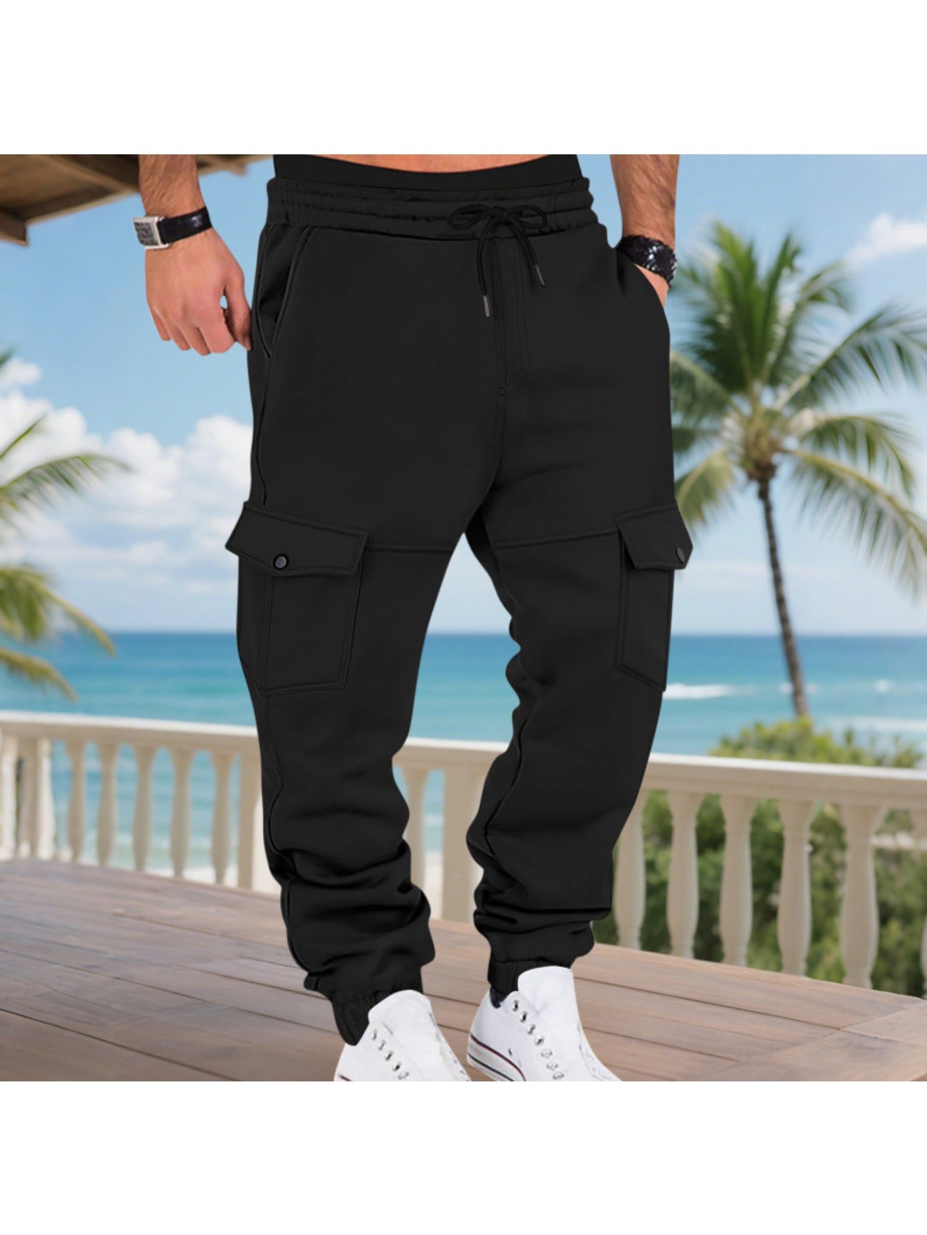Men's Fleece Lined Cargo Pants - Multi Pocket Tactical Joggers Wide Leg Tapered Outdoor Sports Casual Winter Pants MIRAFASH