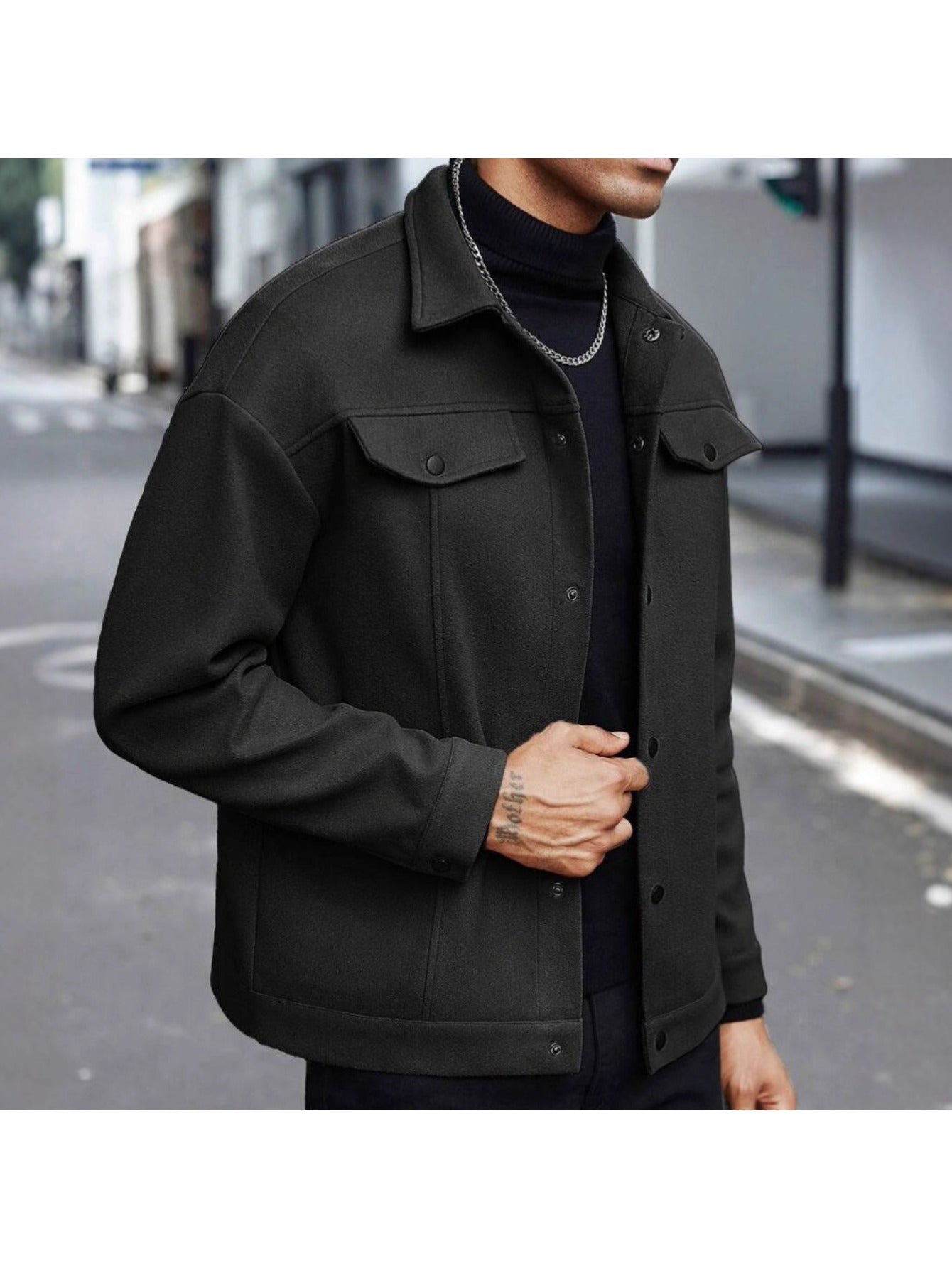 Men's Lapel Collar Jacket - Fall Winter Casual Sports Business Blazer Lightweight Windbreaker Outdoor Coat Slim Fit Zip Up Outerwear for Men MIRAFASH