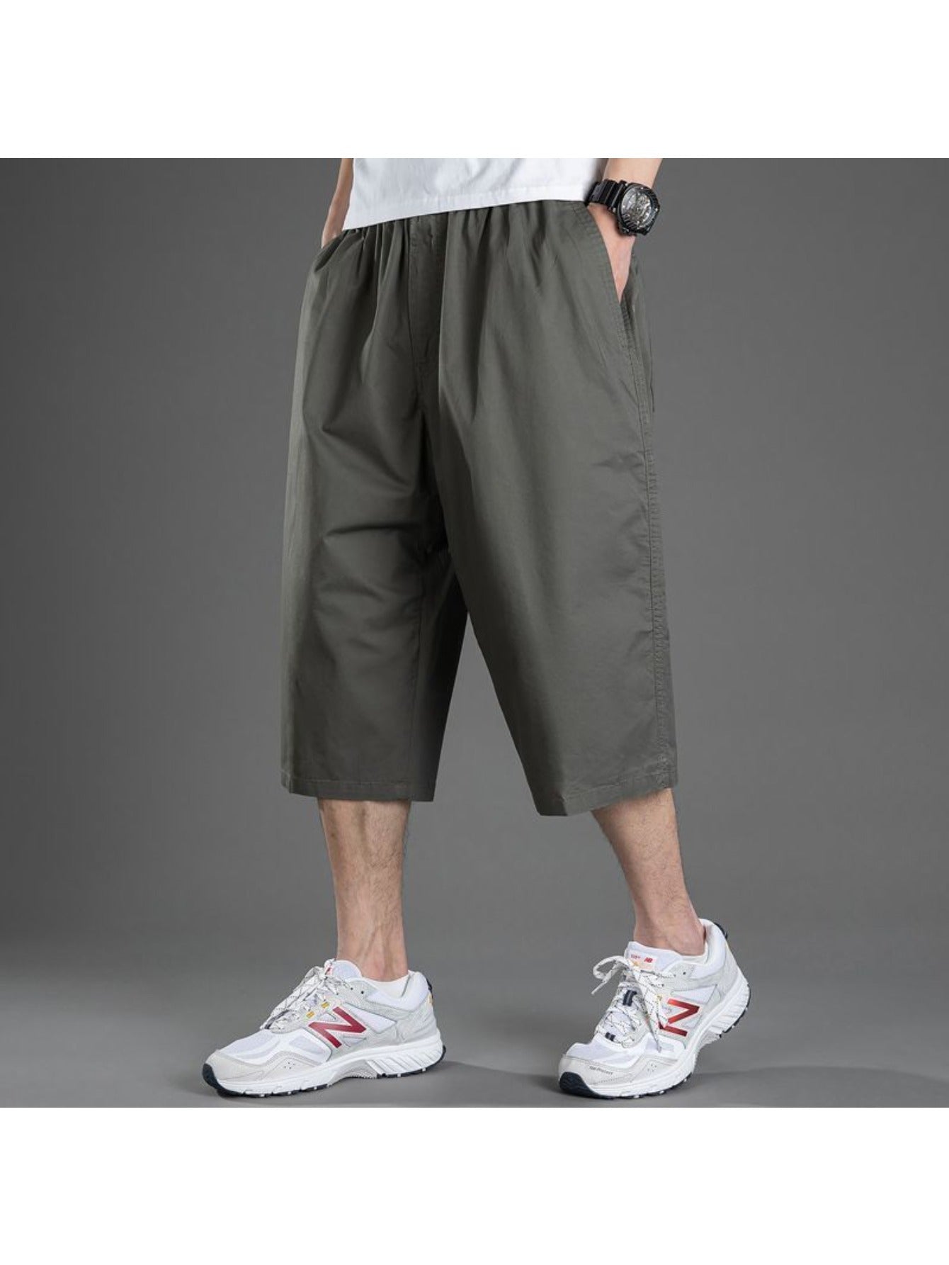 [Plus Size Cargo Shorts] Plus Size Men's Summer 3/4 Cargo Shorts | Loose Fit, Lightweight Workout Capris, Breathable Wide-Leg Casual Pants MIRAFASH
