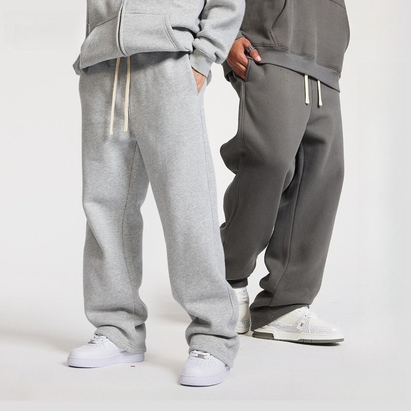 Unisex Hip Hop Streetwear Sweatpants – Autumn Winter 350G Fleece-Lined Straight-Leg Joggers, Loose Fit Casual Solid Color Pants MIRAFASH