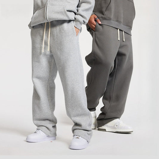 Unisex Hip Hop Streetwear Sweatpants – Autumn Winter 350G Fleece-Lined Straight-Leg Joggers, Loose Fit Casual Solid Color Pants MIRAFASH