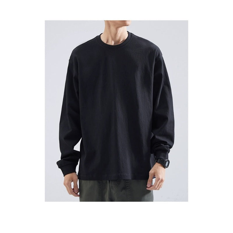 Men's 300G Heavyweight Long-Sleeve T-Shirt - 100% Cotton, Solid Color Loose Fit Autumn & Winter Crew Neck Base Layer Top MIRAFASH