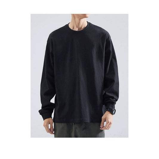 Men's 300G Heavyweight Long-Sleeve T-Shirt - 100% Cotton, Solid Color Loose Fit Autumn & Winter Crew Neck Base Layer Top MIRAFASH
