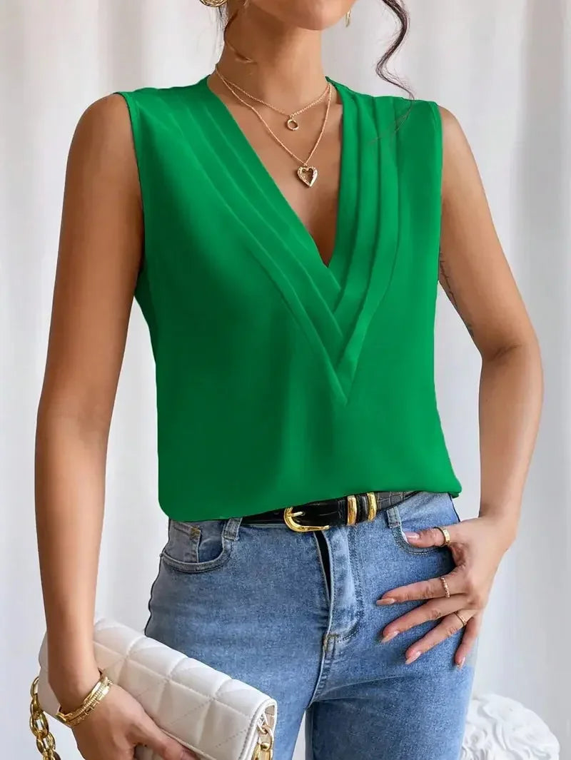 Solid Casual Loose Sleeveless Blouses For Women Fashion Summer Women's Oversized Shirts And Blouses Elegant Youth Female Tops MIRAFASH