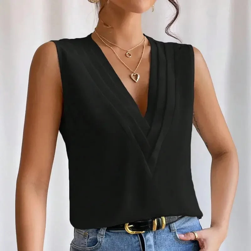 Solid Casual Loose Sleeveless Blouses For Women Fashion Summer Women's Oversized Shirts And Blouses Elegant Youth Female Tops MIRAFASH