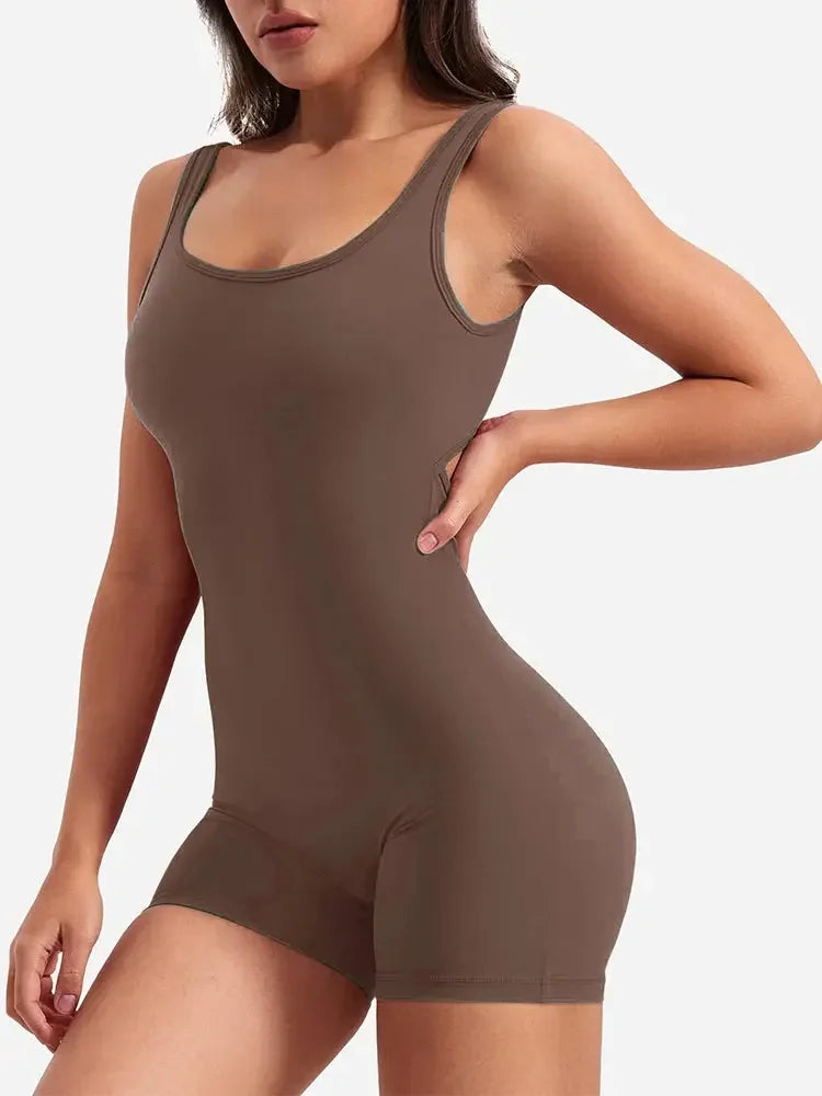 2024 Summer New Women's Yoga One Piece One Piece Vest Sleeveless One Piece Sports Shorts Fitness Sports One Piece MIRAFASH