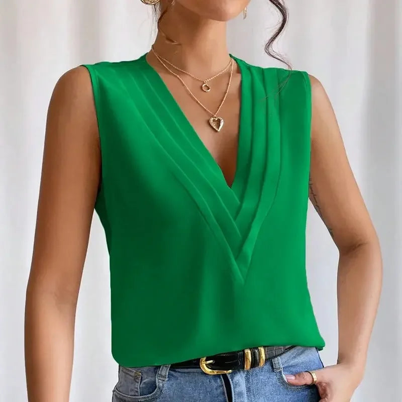Solid Casual Loose Sleeveless Blouses For Women Fashion Summer Women's Oversized Shirts And Blouses Elegant Youth Female Tops MIRAFASH