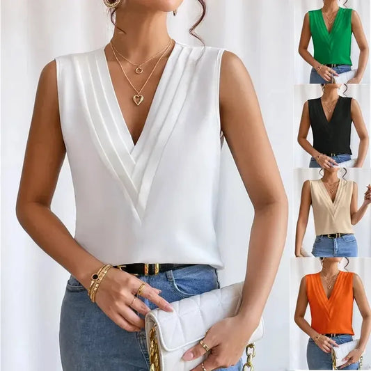 Solid Casual Loose Sleeveless Blouses For Women Fashion Summer Women's Oversized Shirts And Blouses Elegant Youth Female Tops MIRAFASH