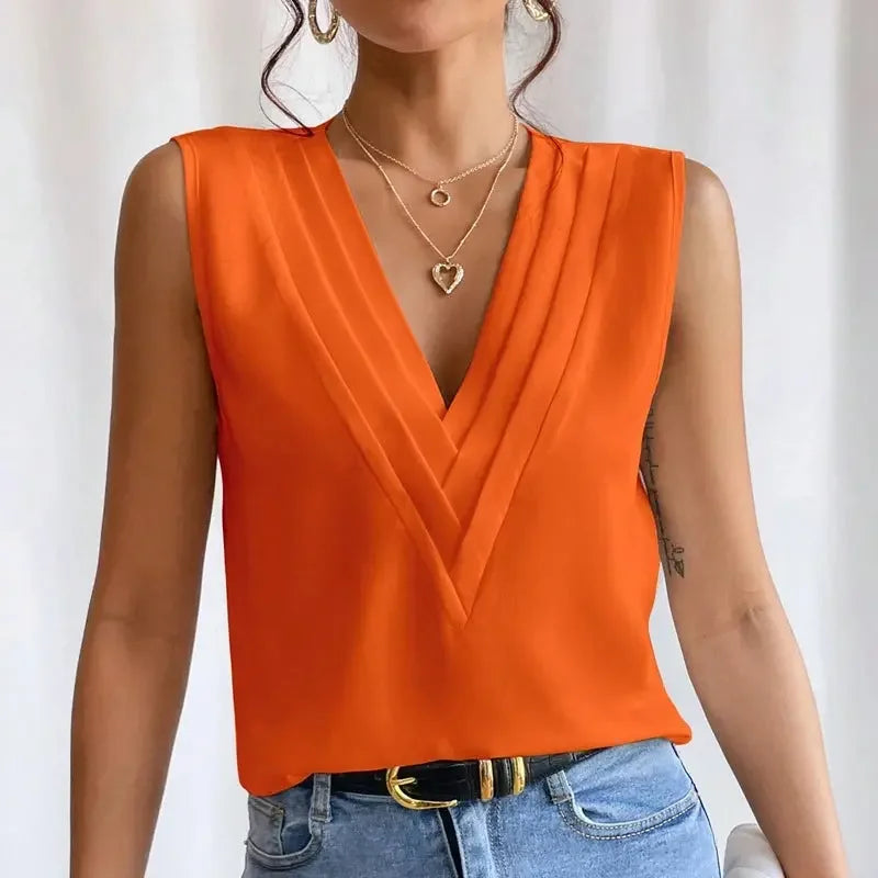Solid Casual Loose Sleeveless Blouses For Women Fashion Summer Women's Oversized Shirts And Blouses Elegant Youth Female Tops MIRAFASH