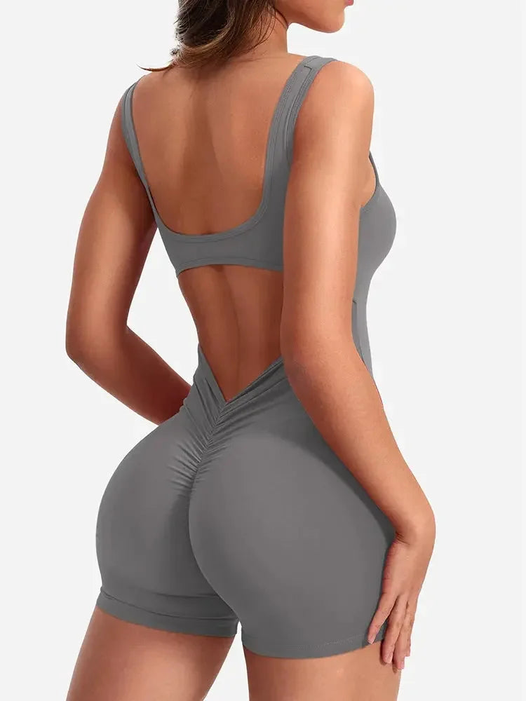 2024 Summer New Women's Yoga One Piece One Piece Vest Sleeveless One Piece Sports Shorts Fitness Sports One Piece MIRAFASH
