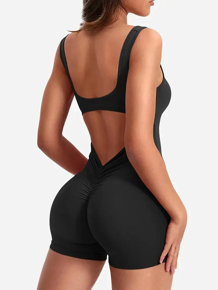 2024 Summer New Women's Yoga One Piece One Piece Vest Sleeveless One Piece Sports Shorts Fitness Sports One Piece MIRAFASH