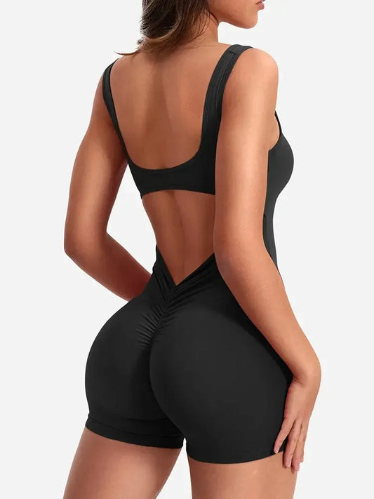 2024 Summer New Women's Yoga One Piece One Piece Vest Sleeveless One Piece Sports Shorts Fitness Sports One Piece MIRAFASH