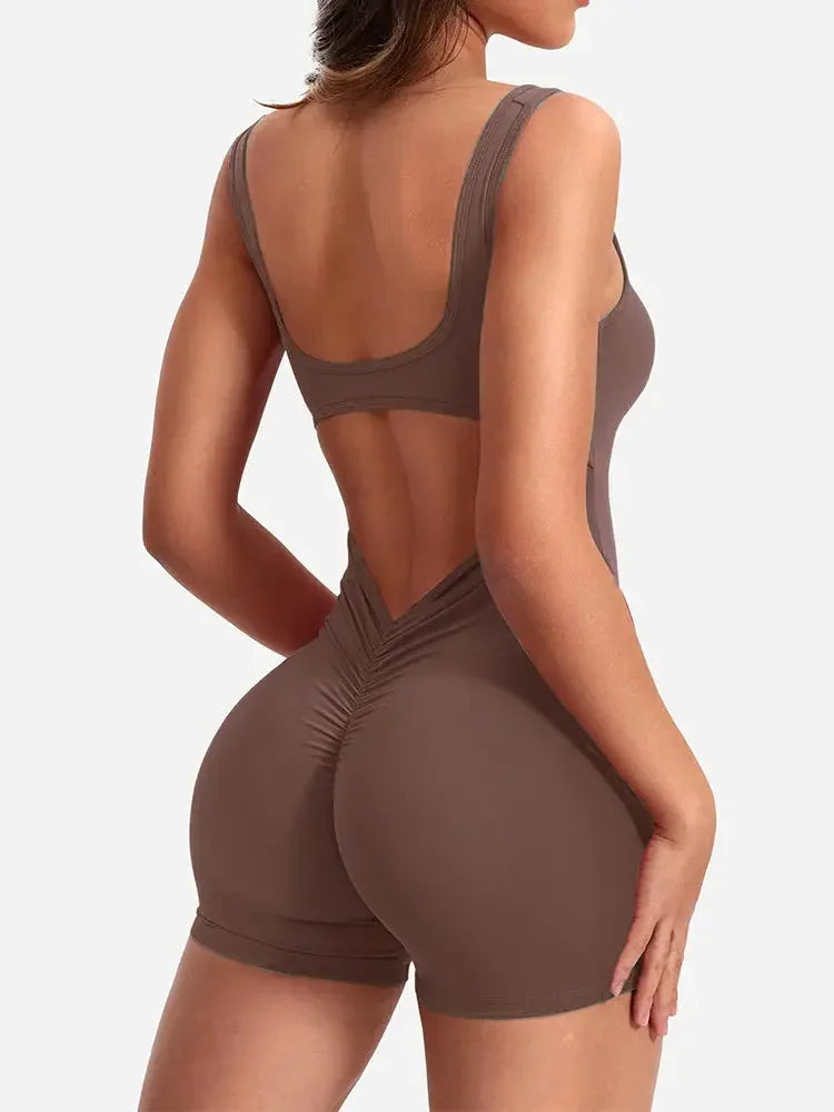 2024 Summer New Women's Yoga One Piece One Piece Vest Sleeveless One Piece Sports Shorts Fitness Sports One Piece MIRAFASH